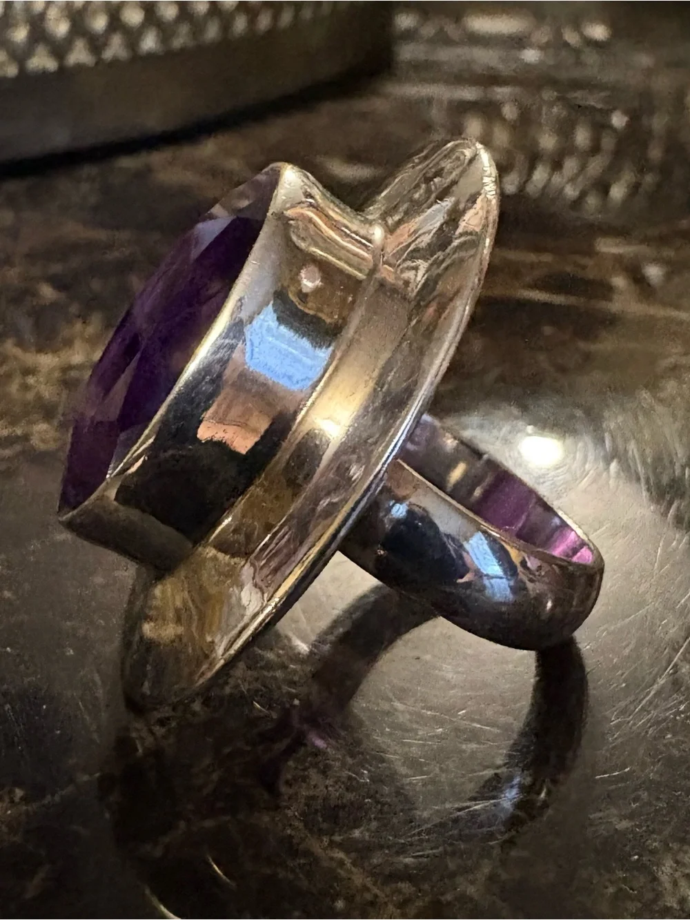 Chunky Amethyst Sterling Silver ring size 7.5